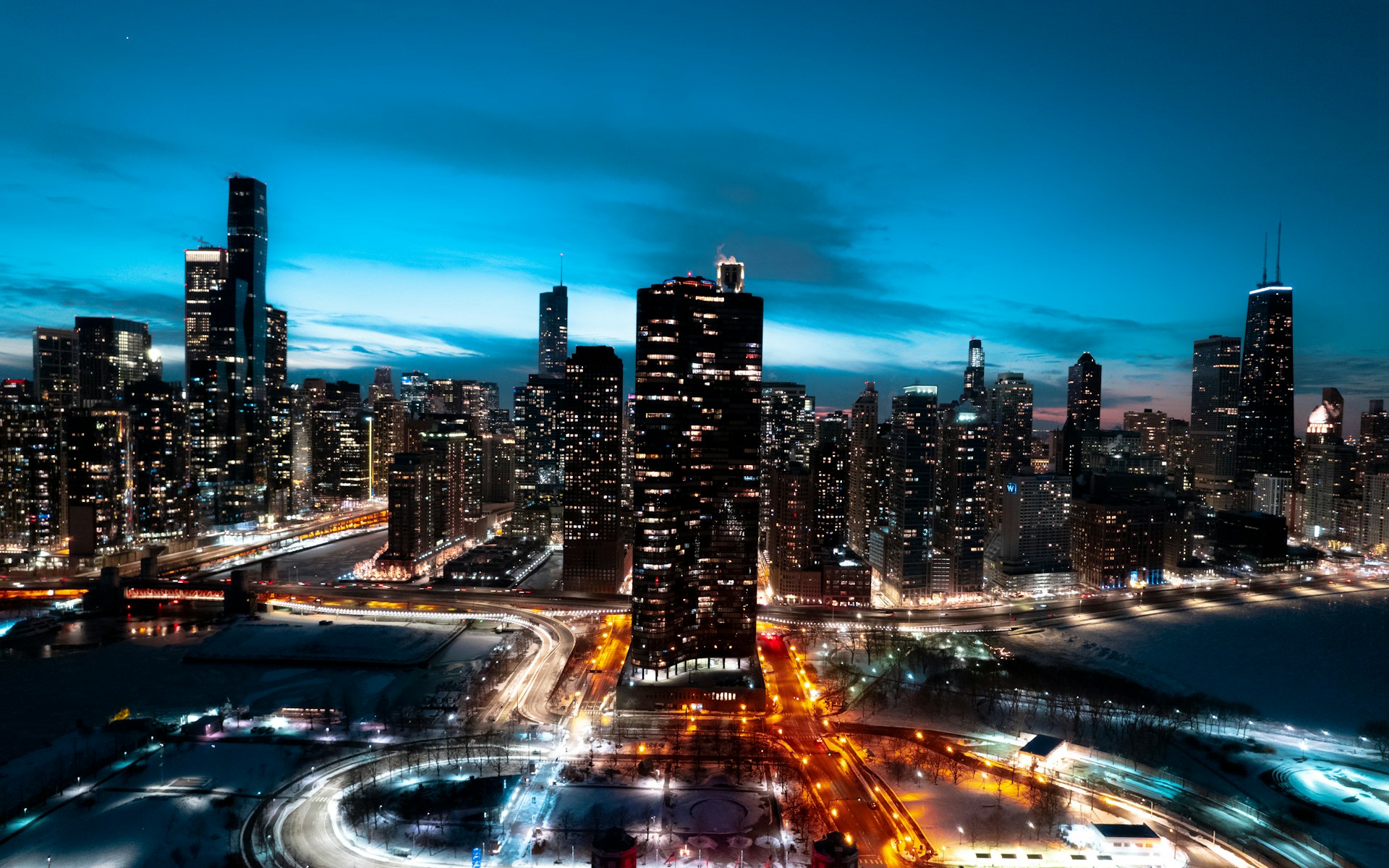 long exposure shot of chicago skyline taken from the lake